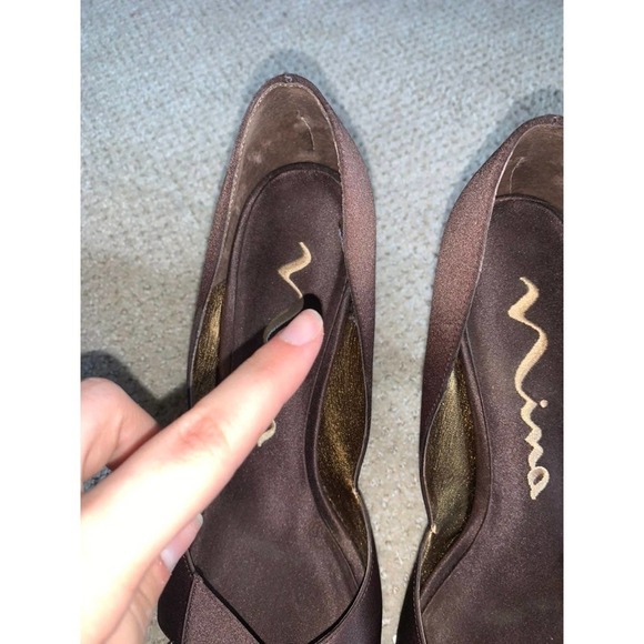 Nina Chocolate Brown Rhinestone Peep Toe Heels - Picture 7 of 12